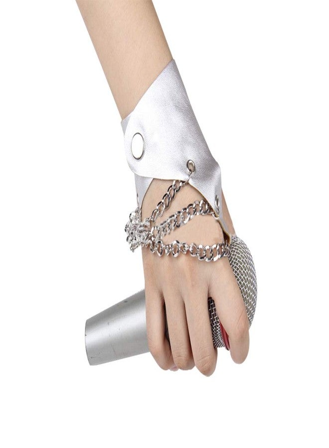 RUIXIB Women Punk Rock Fingerless Gloves Night Club Show 3 Metal Chains Buckle Gloves - Image 2